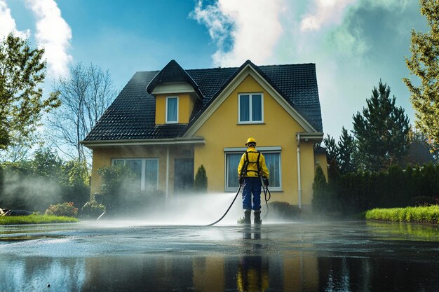 House pressure washing exterior